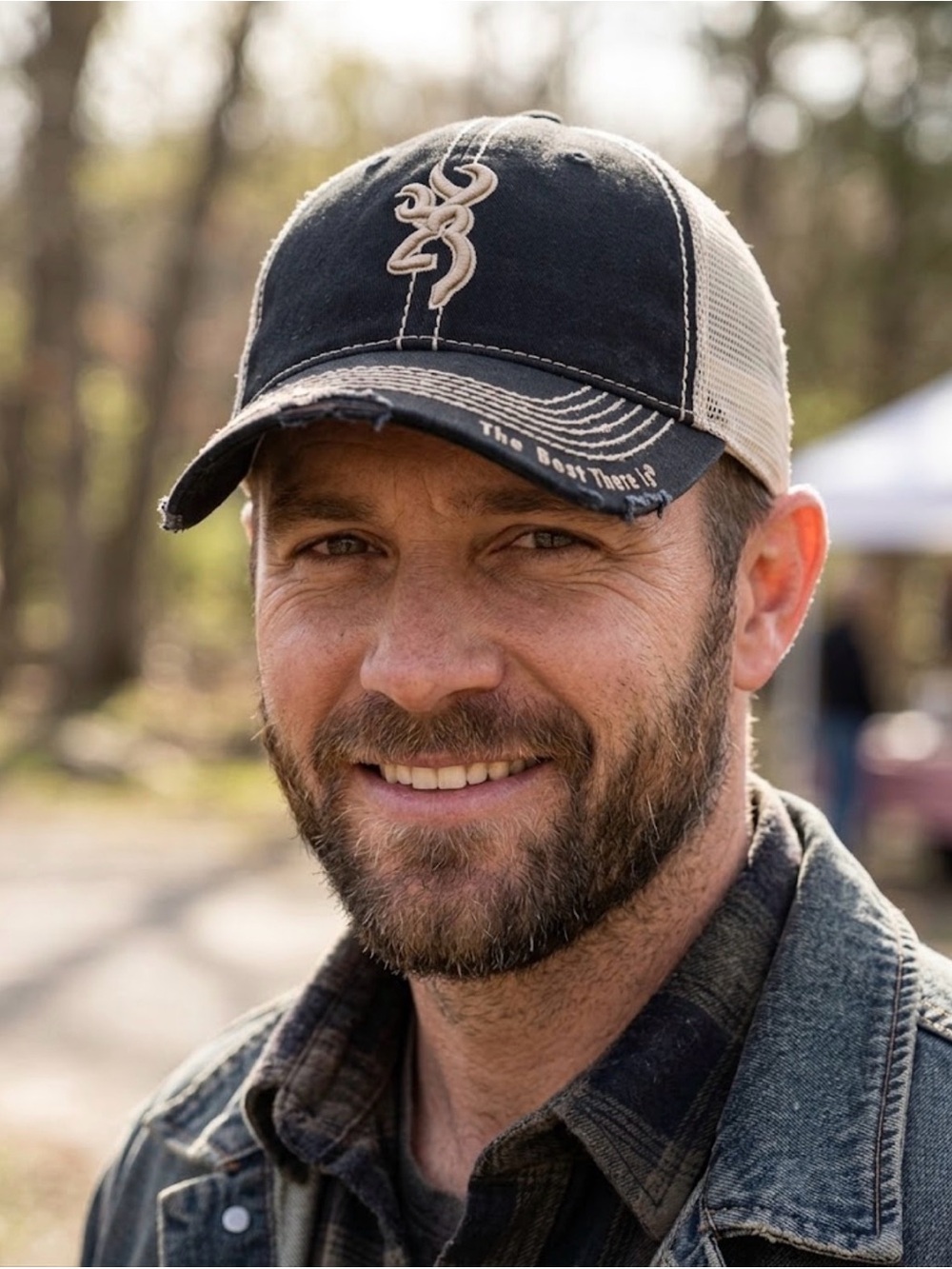 Browning Buckmark Trucker Cap / Hat Distressed Black & Tan NEW